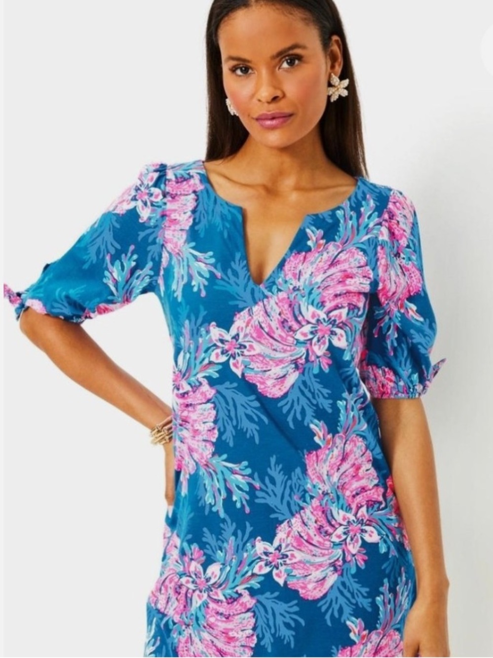 Lilly Pulitzer Easley Short two sleeve dress in gorgeous blue and pink